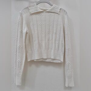 Simple Retro Jasmine Cable White Polo Sweater